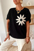Dimensional Crochet Flower Applique Drop Shoulder Tee