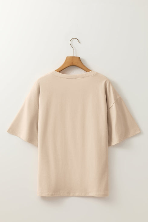 Dimensional Crochet Flower Applique Drop Shoulder Tee