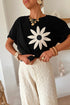 Dimensional Crochet Flower Applique Drop Shoulder Tee