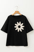 Dimensional Crochet Flower Applique Drop Shoulder Tee