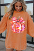 Disco Pumpkin Bow Graphic Corded Crewneck Sweatshirt