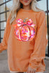 Disco Pumpkin Bow Graphic Corded Crewneck Sweatshirt
