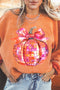 Disco Pumpkin Bow Graphic Corded Crewneck Sweatshirt