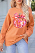 Disco Pumpkin Bow Graphic Corded Crewneck Sweatshirt