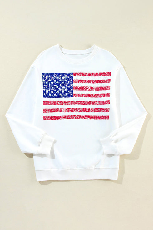 Distressed American Flag Graphic Crew Neck Sweatshirt