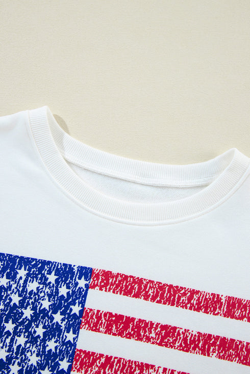 Distressed American Flag Graphic Crew Neck Sweatshirt