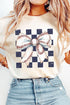 Distressed Baseball Bow Graphic Crew Neck T-Shirt