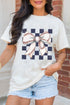 Distressed Baseball Bow Graphic Crew Neck T-Shirt