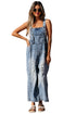 Distressed Bib Pocket Wide Leg Denim Overall Jumpsuit
