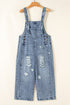 Distressed Bib Pocket Wide Leg Denim Overall Jumpsuit