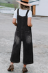 Distressed Bib Pocket Wide Leg Denim Overall Jumpsuit