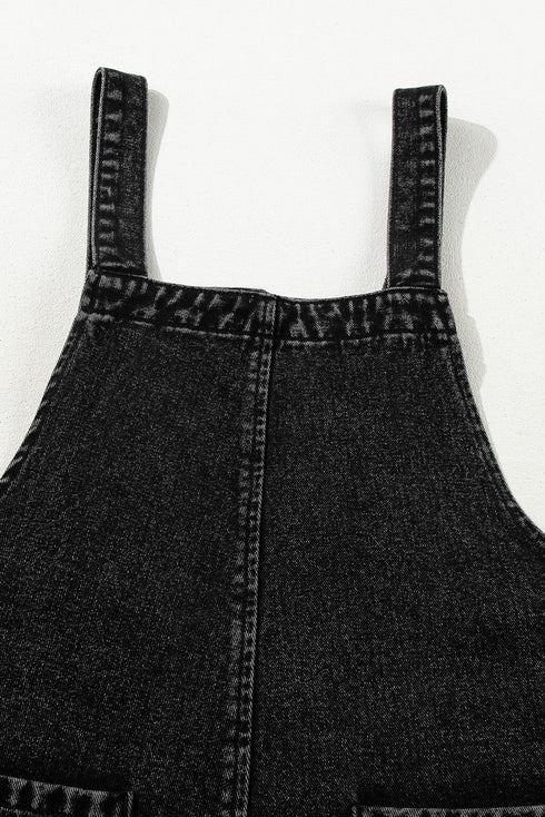 Distressed Bib Pocket Wide Leg Denim Overall Jumpsuit