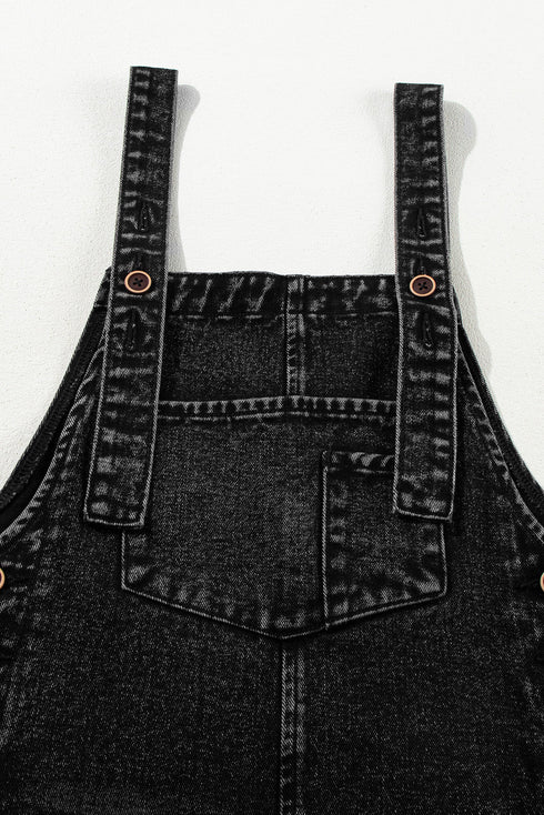 Distressed Bib Pocket Wide Leg Denim Overall Jumpsuit