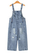 Distressed Bib Pocket Wide Leg Denim Overall Jumpsuit