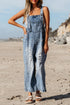 Distressed Bib Pocket Wide Leg Denim Overall Jumpsuit