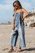 Distressed Bib Pocket Wide Leg Denim Overall Jumpsuit