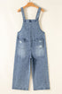 Distressed Bib Pocket Wide Leg Denim Overall Jumpsuit