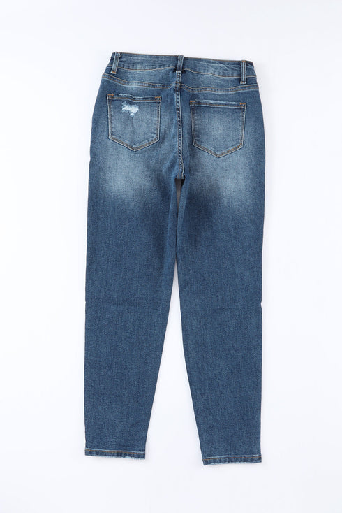 Distressed Button Fly High Waisted Skinny Denim Jeans