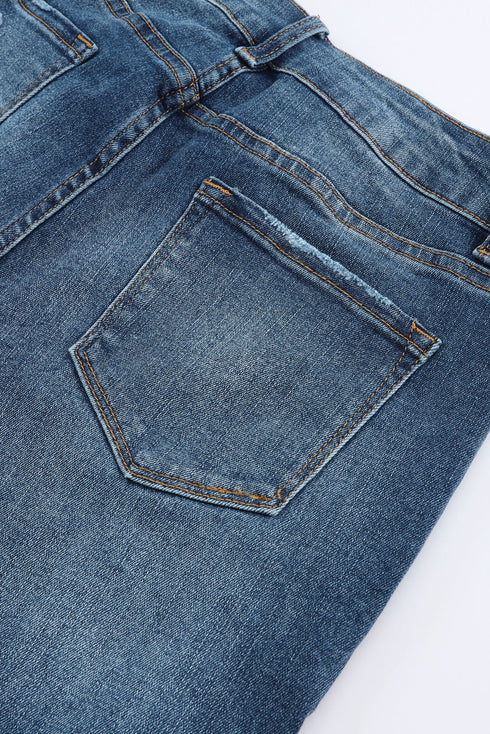 Distressed Button Fly High Waisted Skinny Denim Jeans