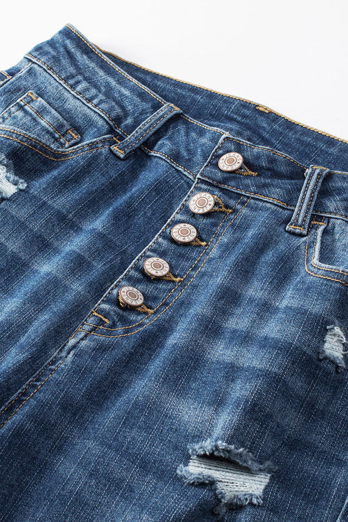 Distressed Button Fly High Waisted Skinny Denim Jeans