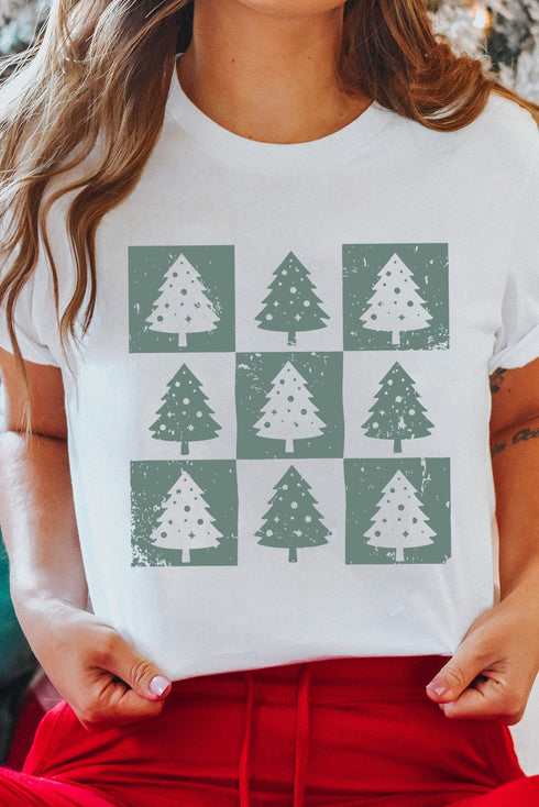 Distressed Checkered Tree Graphic Oversized Jersey Tee