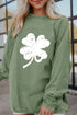 Distressed Clover Graphic Corduroy Crew Neck Sweatshirt