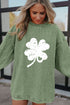 Distressed Clover Graphic Corduroy Crew Neck Sweatshirt