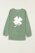 Distressed Clover Graphic Corduroy Crew Neck Sweatshirt
