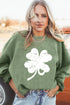 Distressed Clover Graphic Corduroy Crew Neck Sweatshirt