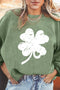 Distressed Clover Graphic Corduroy Crew Neck Sweatshirt