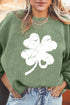 Distressed Clover Graphic Corduroy Crew Neck Sweatshirt