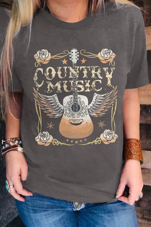 Distressed Country Music Guitar Graphic Short Sleeve Tee