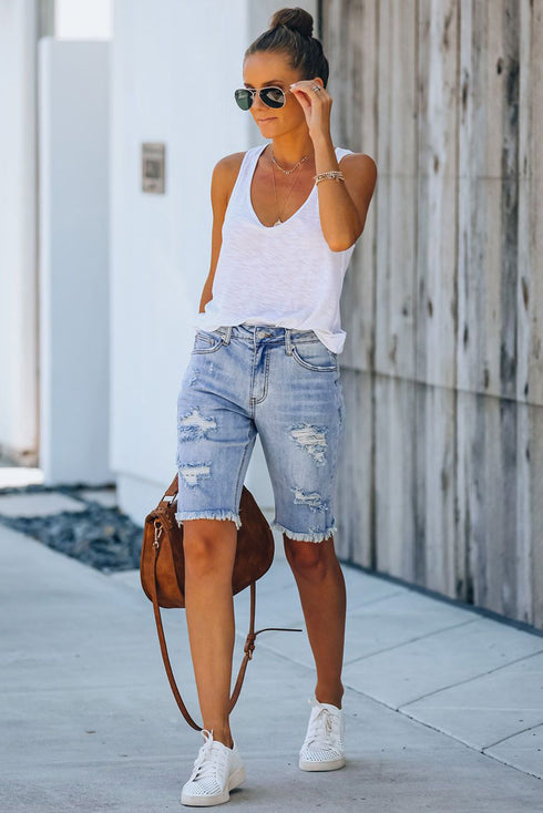 Distressed Denim Bermuda Shorts