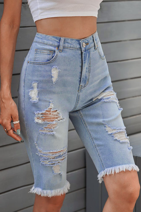 Distressed Denim Bermuda Shorts