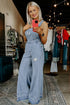 Distressed Denim Wide Leg Adjustable Strap Overall Jumpsuit