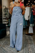 Distressed Denim Wide Leg Adjustable Strap Overall Jumpsuit