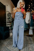 Distressed Denim Wide Leg Adjustable Strap Overall Jumpsuit
