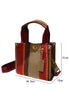 Distressed Edge Canvas Geometric Panel Shoulder Tote Bag