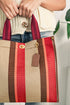 Distressed Edge Canvas Geometric Panel Shoulder Tote Bag