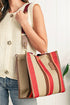 Distressed Edge Canvas Geometric Panel Shoulder Tote Bag