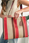 Distressed Edge Canvas Geometric Panel Shoulder Tote Bag