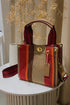 Distressed Edge Canvas Geometric Panel Shoulder Tote Bag
