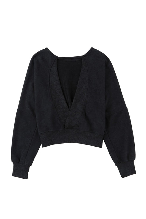 Distressed Finish Open Back V Cut Sweatshirt