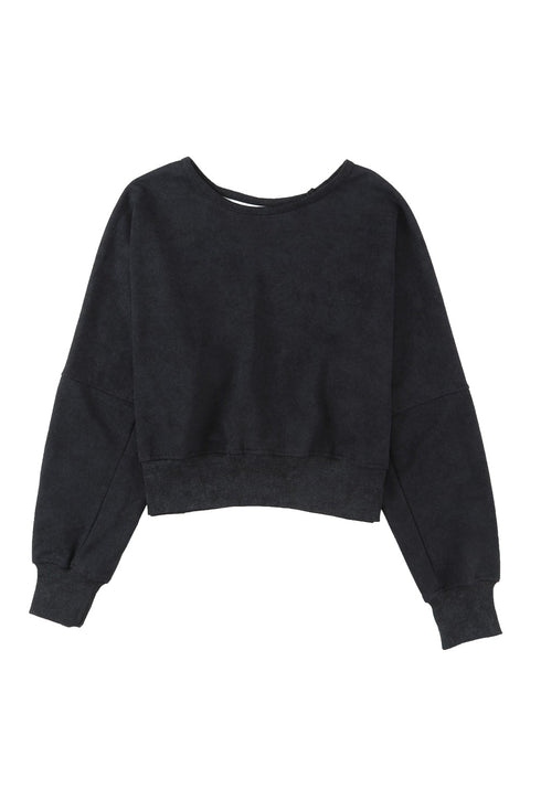 Distressed Finish Open Back V Cut Sweatshirt
