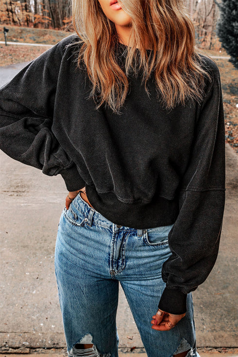 Distressed Finish Open Back V Cut Sweatshirt