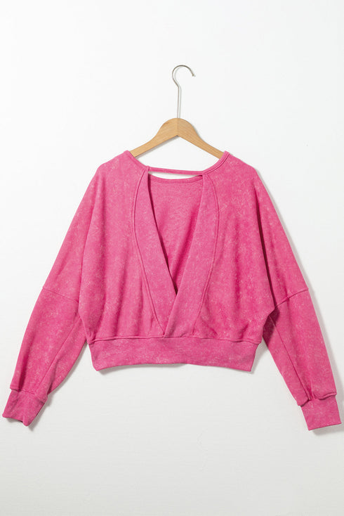 Distressed Finish Open Back V Cut Sweatshirt
