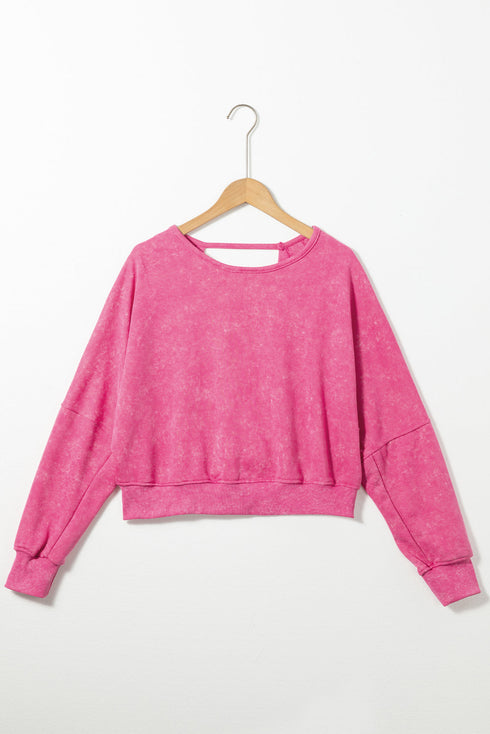 Distressed Finish Open Back V Cut Sweatshirt