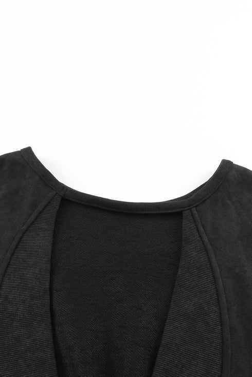 Distressed Finish Open Back V Cut Sweatshirt