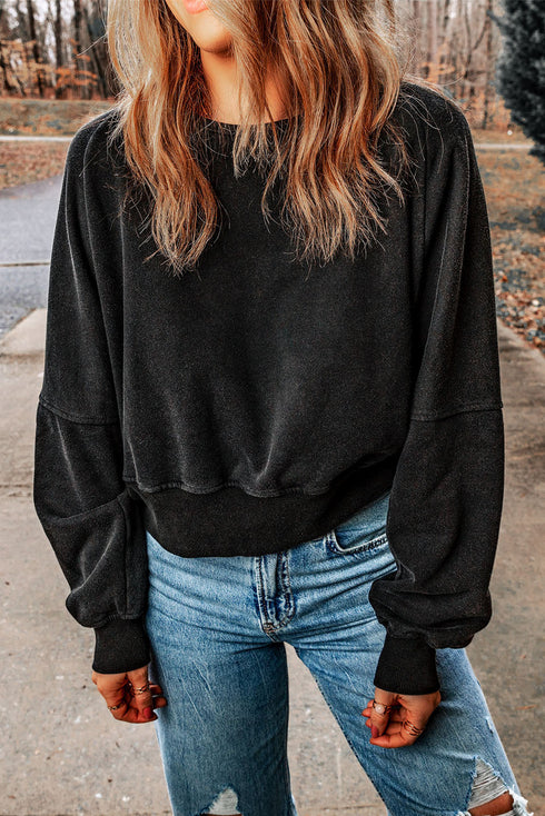 Distressed Finish Open Back V Cut Sweatshirt