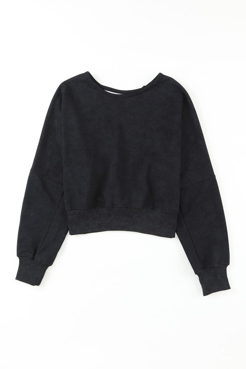 Distressed Finish Open Back V Cut Sweatshirt